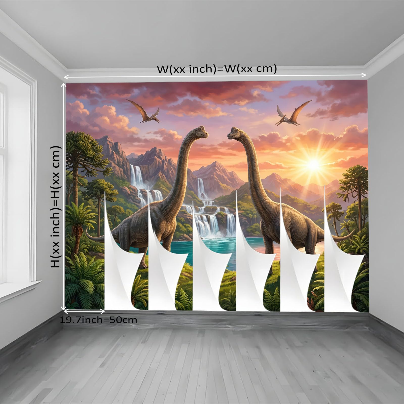 Fototapeta z włókniny, zwierzęta, fantazja, 400 x 280 cm, fototapeta, fantazyjny dinozaur i wodospad, tapeta do pokoju dziecięcego - tapeta na fizelinie, tapeta ścienna, efekt 3D