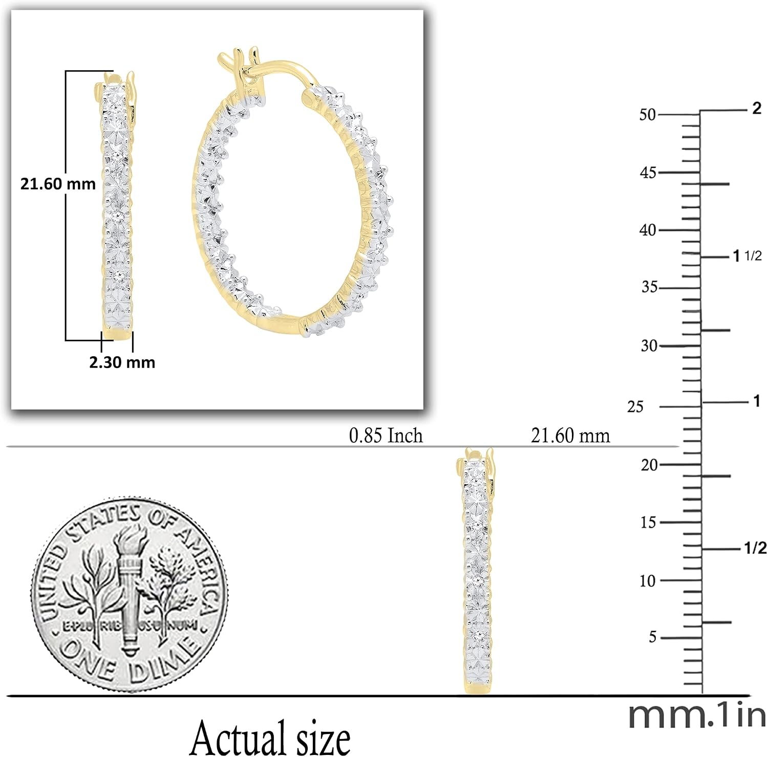 Dazzlingrock Collection 0.06 Ctw Round Natural Diamond Illusion Set Dazzling Pair Hinged Post Hoop Earrings for Women in Real Solid Gold