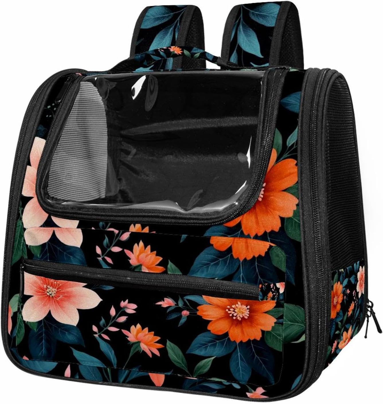 Portable Travel pet Backpack Carrier Hamster Bag Small Dog cat Carrier Breathable Hang Bag, Flowers and Green Leaves