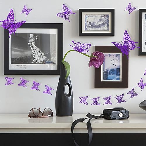 Miniatura 5 de Calcomanías de mariposa moradas 48 unidades 4 estilos 3 tamaños decoraciones de mariposa de mariposa decoraciones de pastel de fiesta de mariposa