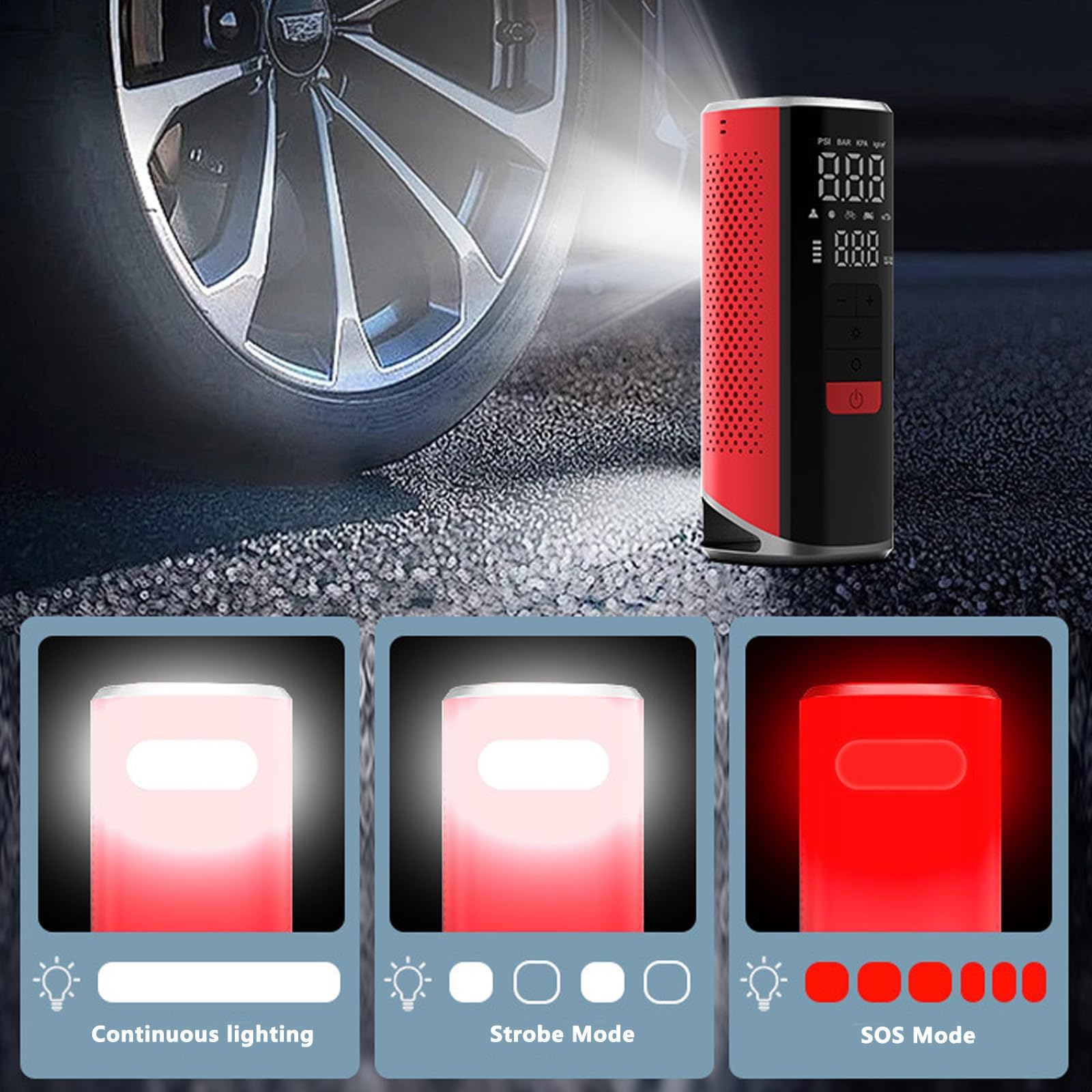 Inflador Neumáticos Recargable 12V Portátil, Compresor Digital Apagado Automático Luz LED SOS Power Bank para Coche Moto Bicicleta,Amarillo