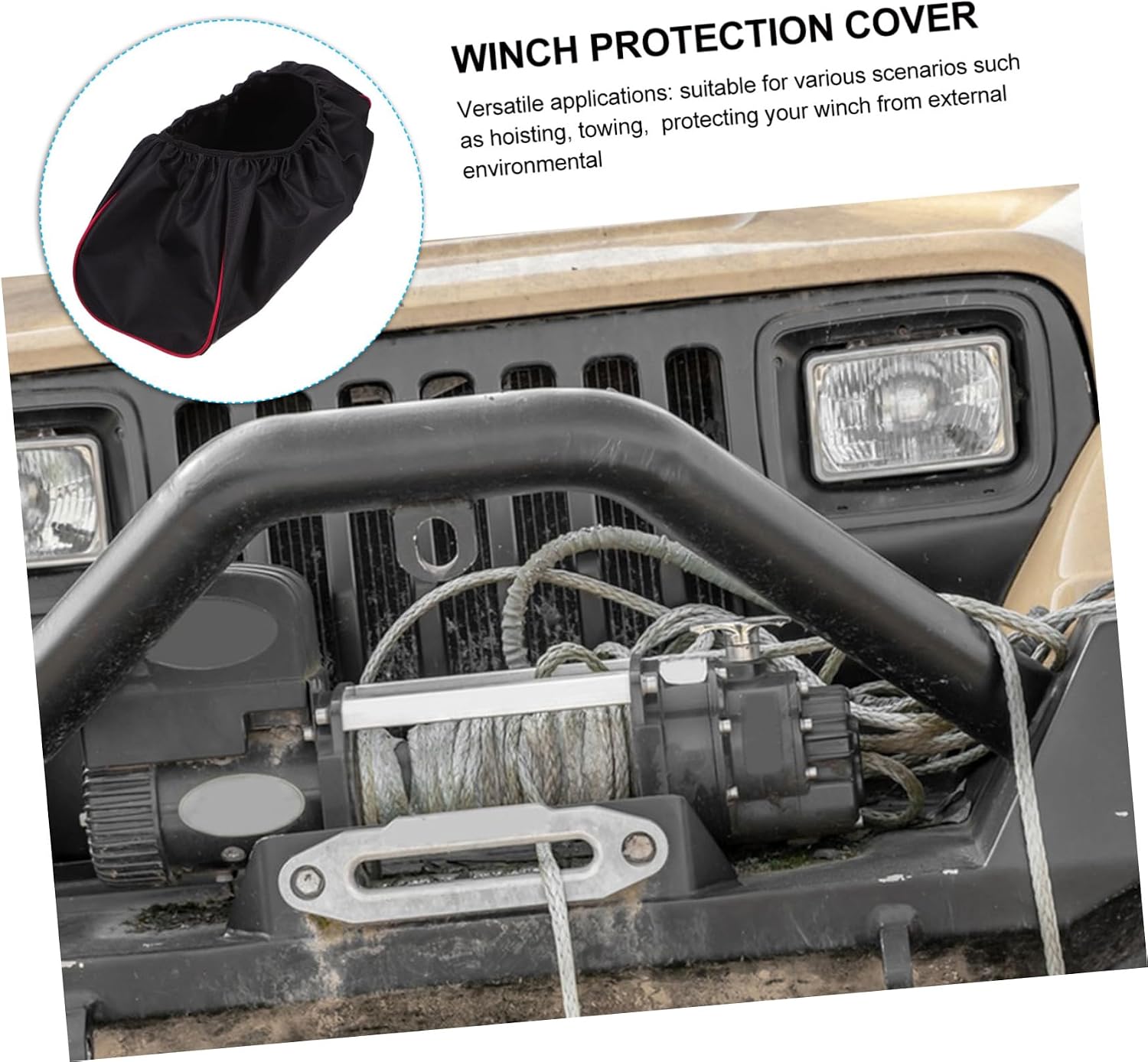 STOBAZA Heavy Duty Car Winch Cover Waterproof Oxford Cloth Winch Protection Cover Universal Auto Winch Protection Cover Black