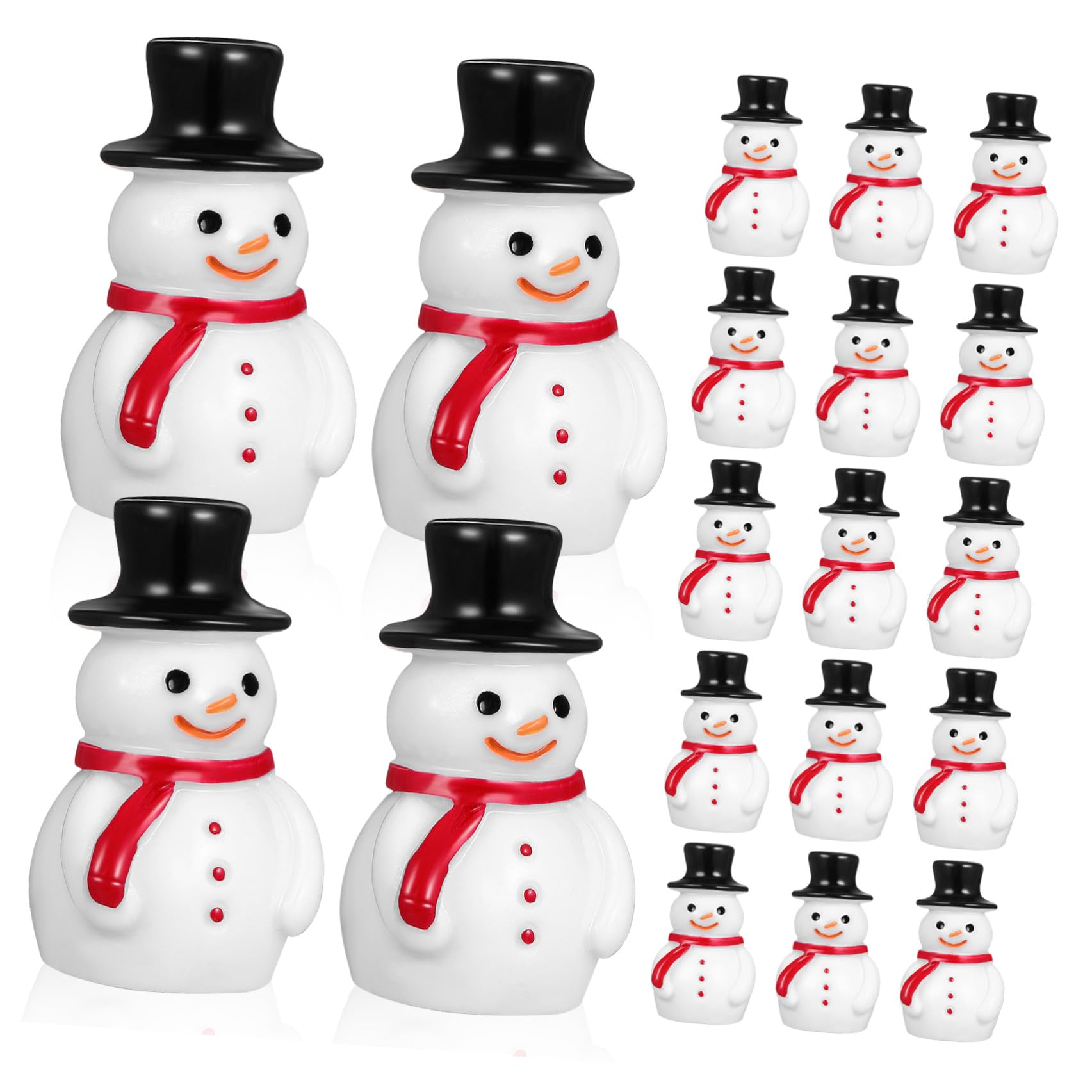 Miniatur Schneemann Figuren mit Schwarzem Hut aus Kunstharz 20 Stück Stabile und Leichte und Selbstgemacht Bastelzubehör Weihnachtsdeko für Desktop