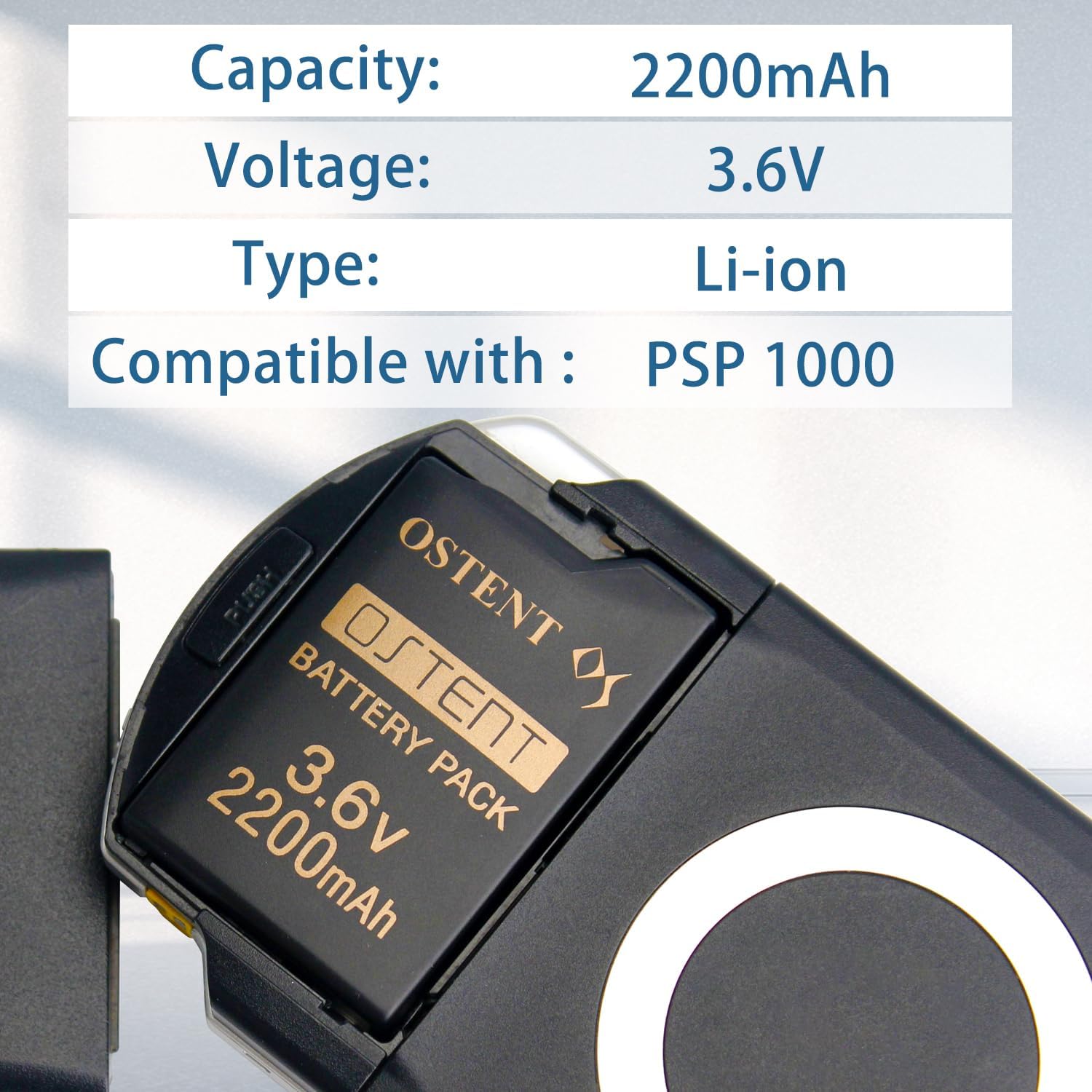OSTENT High Capacity Quality Real 2200mAh 3.6V Lithium Ion Li-ion Polymer Rechargeable Battery Pack Replacement Upgraded Version for Sony PSP 1000 PSP-280 Console Video Games