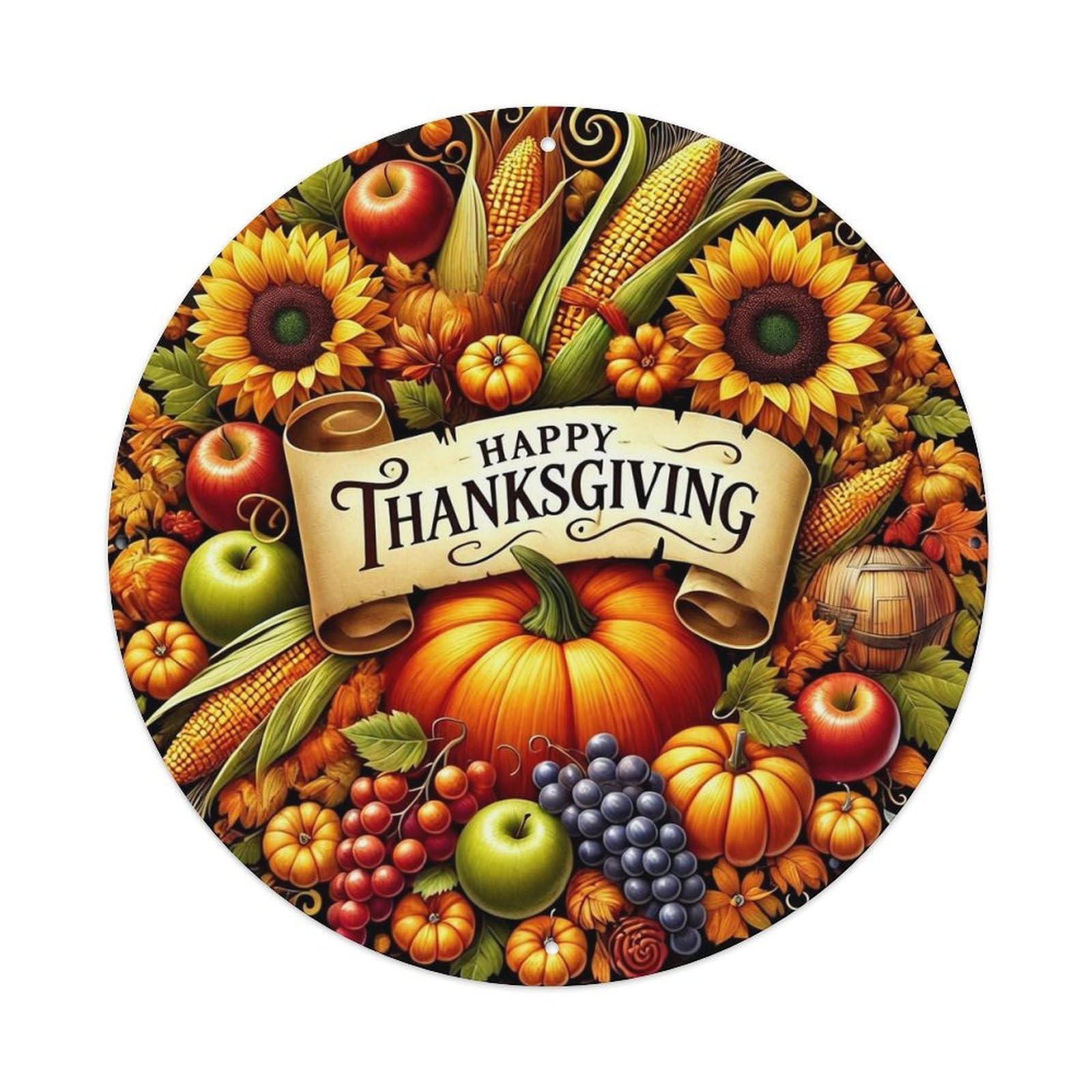 Jdyansheng Vintage Happy Thanksgiving Autumn Harvest Pattern Tin Sign Metal Poster Metal Signs For Home Man Cave Bar Cafe Kitchen Laundry Room Wall Decorations 8X8 Inches