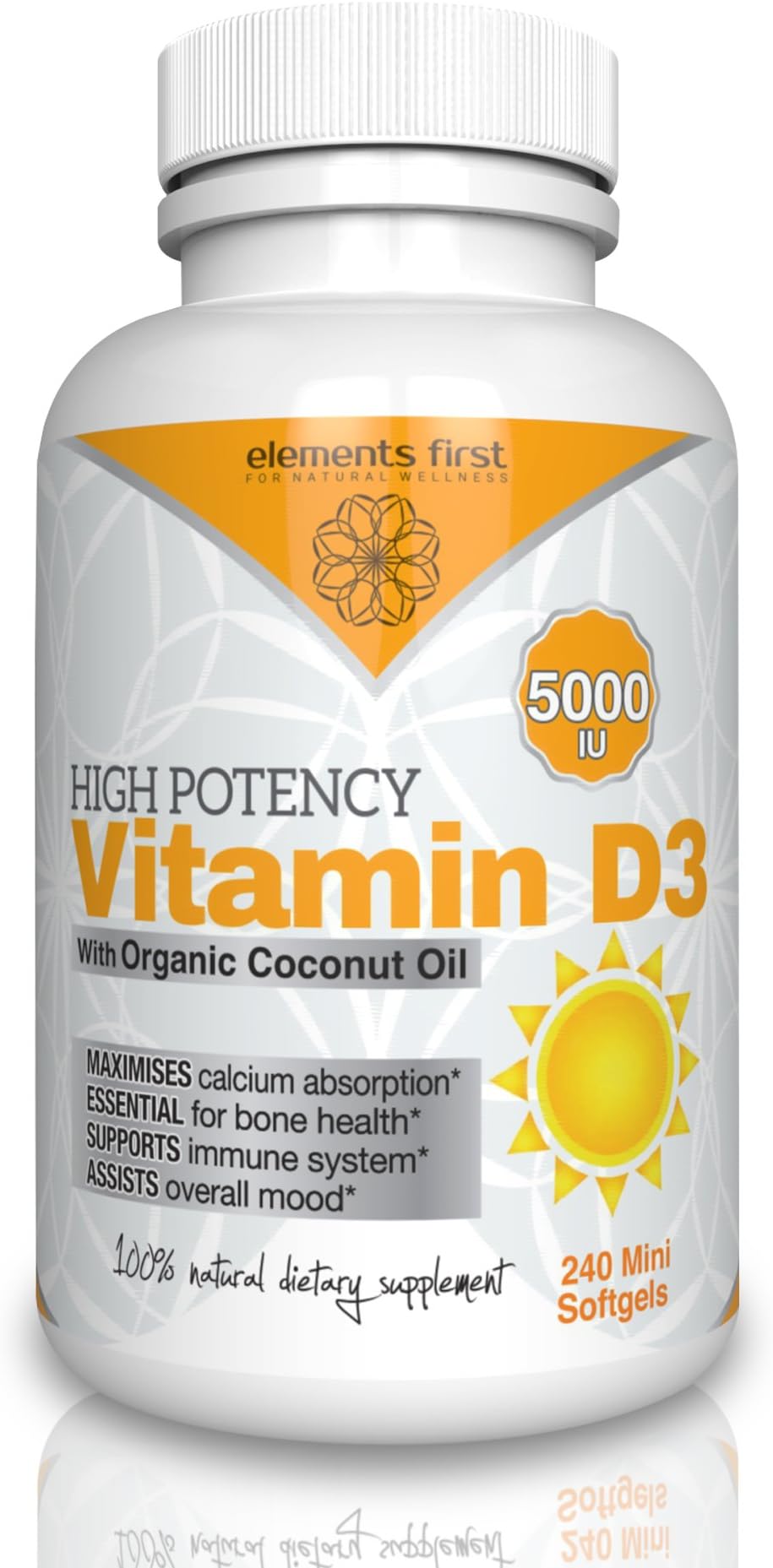 YIROCK Vitamin D3 5000iu with Organic Coconut Oil for Maximum Absorption - 240 Mini Softgels Supports Immune System and Bone Health