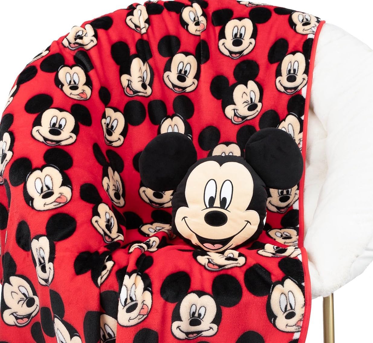 Disney Mickey Mouse Funny Faces Nogginz Set - 40 x 50 Inch Throw Blanket & Pillow - Kids Super Soft 2 Piece Bedding Set