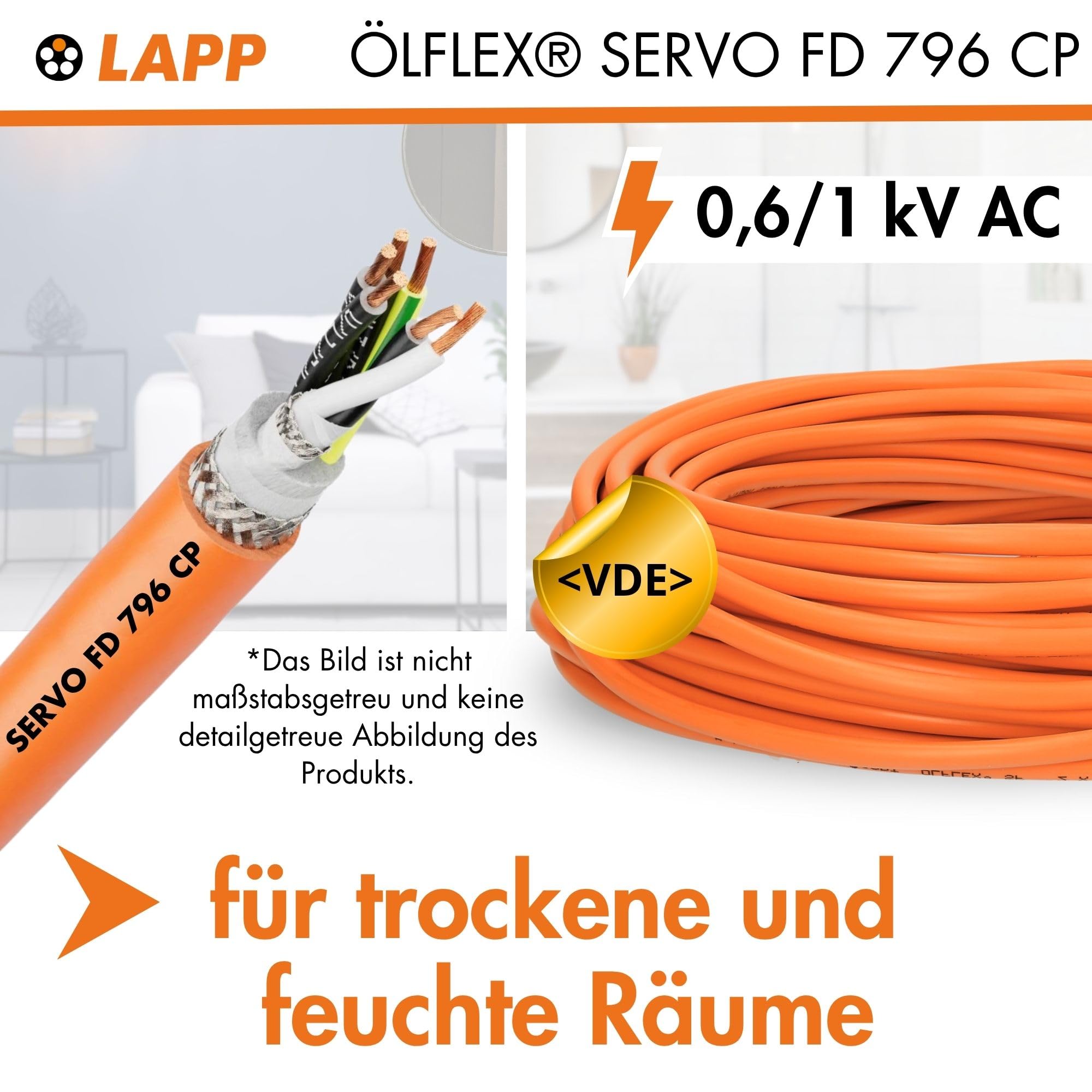 Lapp 0027961 Ölflex Servo FD 796 CP Câble Blindé PUR Flexible 4G4+(2x1,5) | Fil en polyuréthane sans halogène pour chaînes de remorquage, résistant aux huiles, 0,6/1 kV, compatible servomoteurs