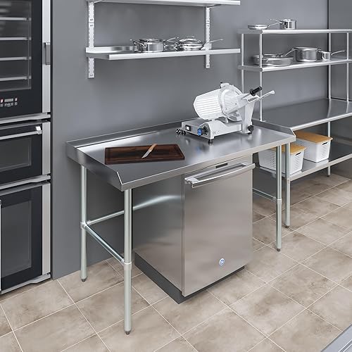 Miniatura 8 de AmGood Mesa de trabajo comercial con base abierta con salpicaduras y salpicaduras laterales, mesa de preparación de acero inoxidable para cocina,