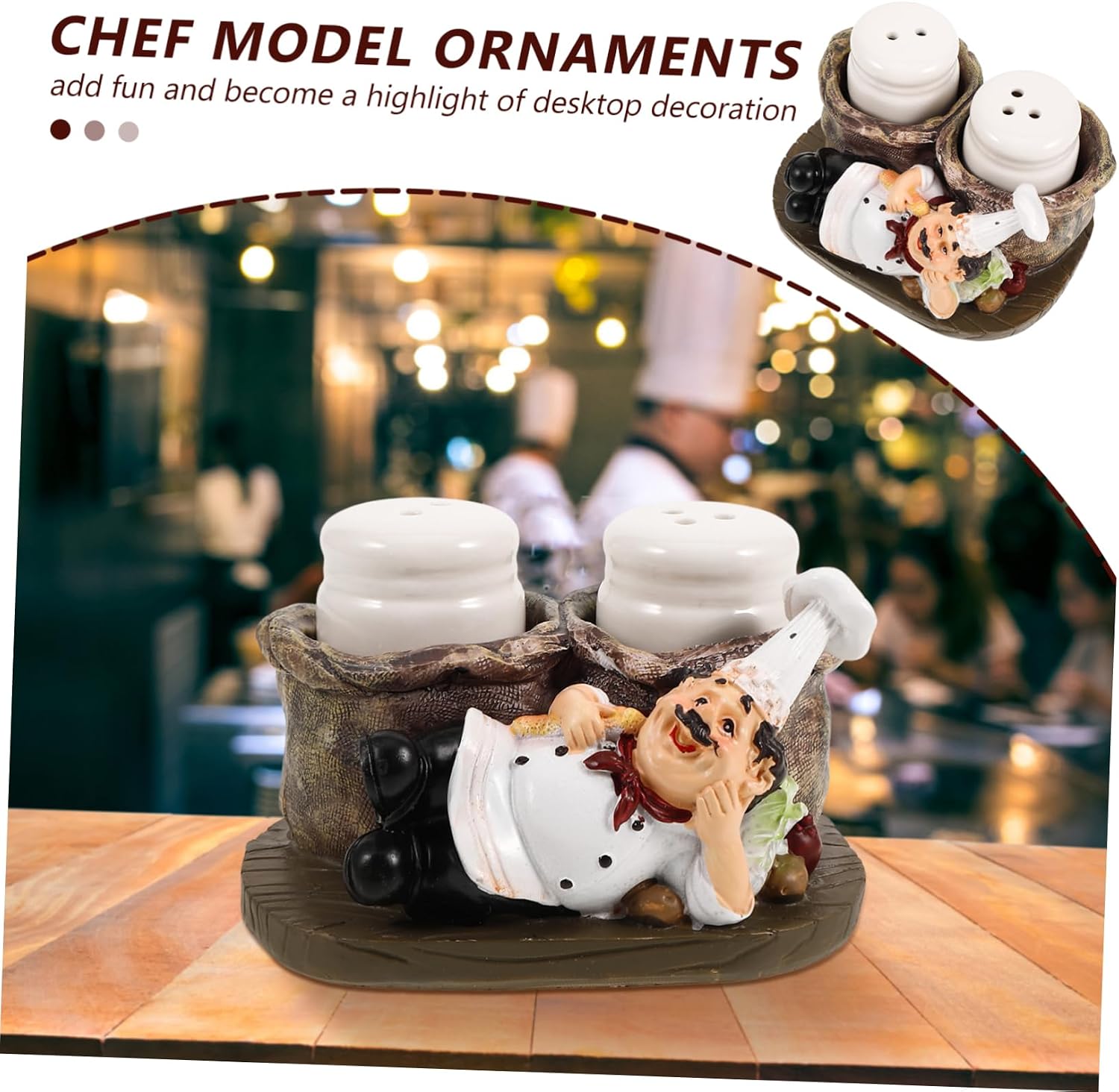 Creative Dual Chef Spice Containers Set Resin Kitchen Salt Shaker and Seasoning Jars Lid Decorative Spice Holders for Restaurants and Cafés