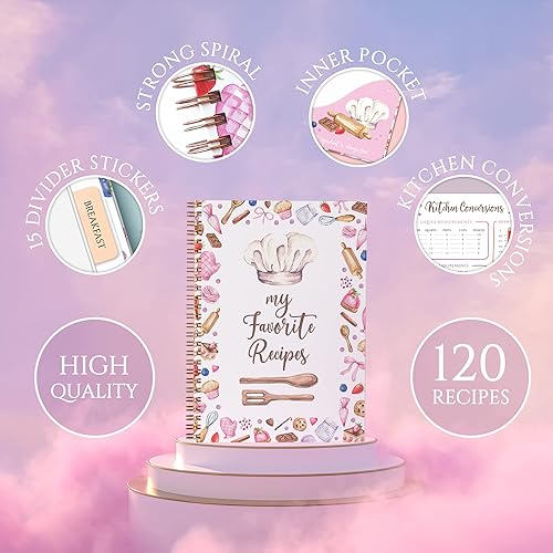 Miniatura 2 de Libro de recetas para escribir en tus propias recetas Libro de cocina en blanco de 7 x 10 pulgadas Diario de recetas familiar de tapa dura