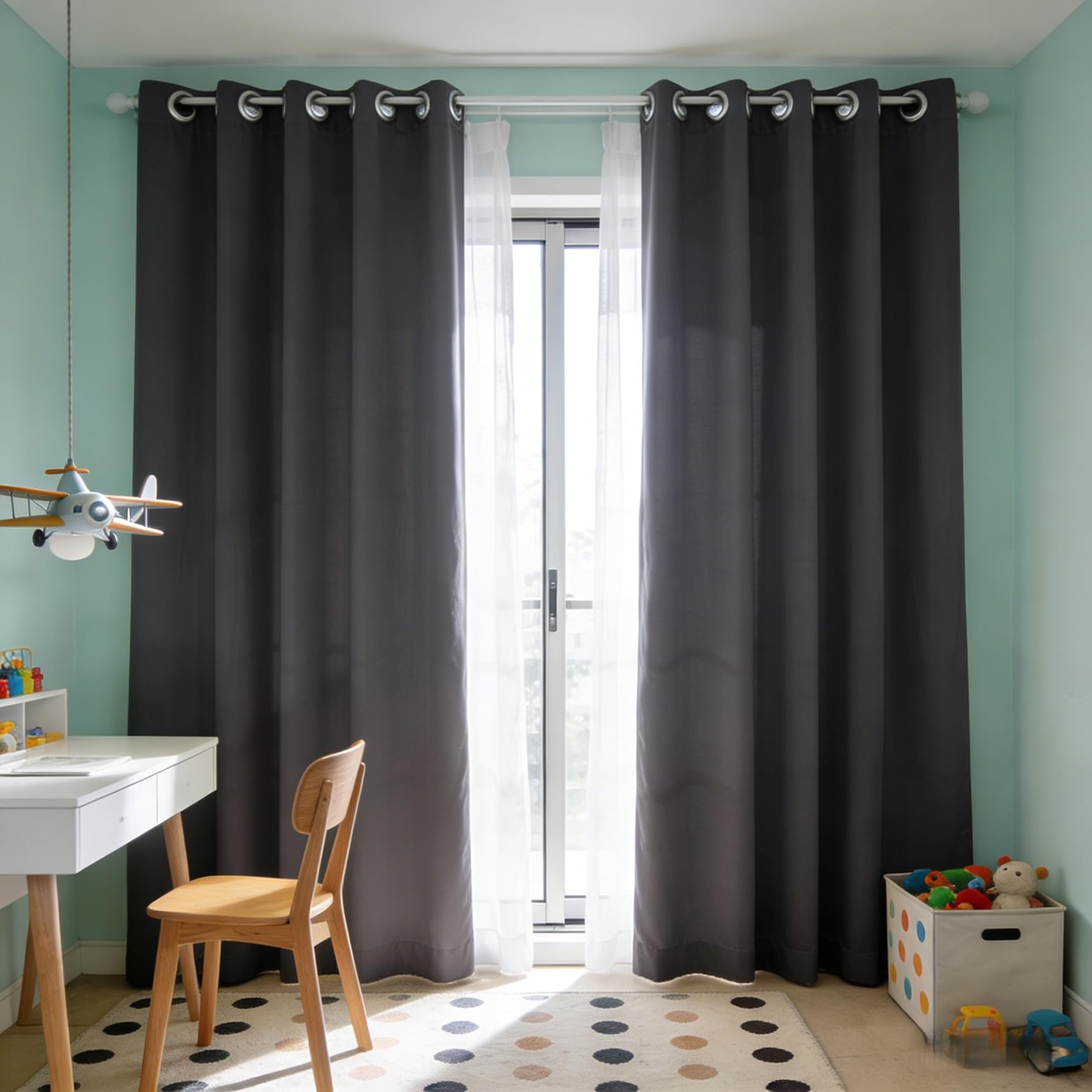 Isolant anti-froid chaleur lumière rideaux thermiques opaques gris foncé 260x270 cm