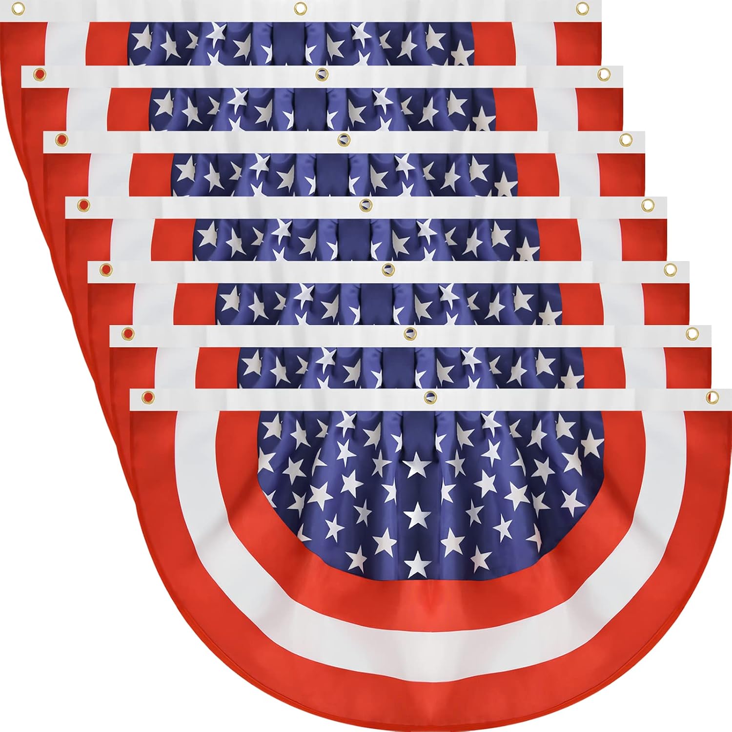 7 Pieces USA Bunting Flag Patriotic Pleated Fan Flag American Flags with Zip Ties and Brass Grommets for 4th of July Memorial Day Decoration Outdoor (7, 1.5x3 Feet)