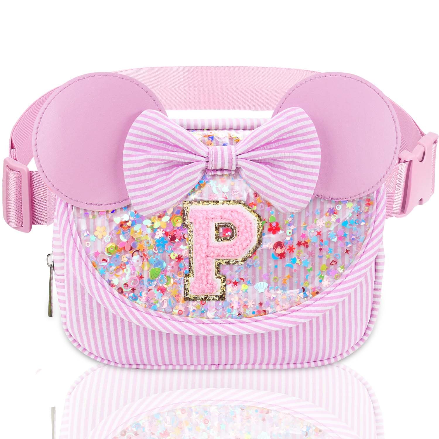 Initial Fanny Pack for Girls - Belt Bag for Teens Kid Teen Girl Kid Birthday Gift Stripe Pink P