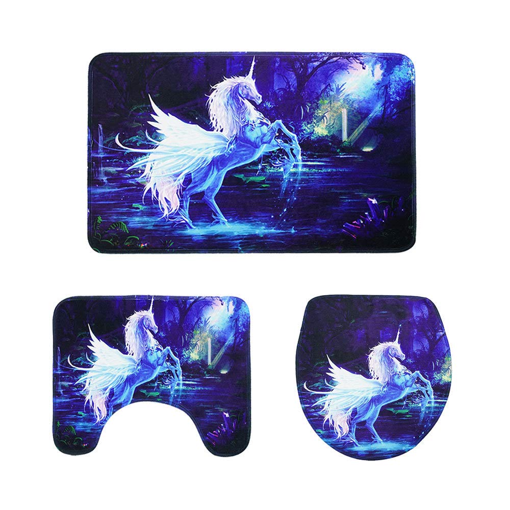 Bath Rugs Bathroom Accessory Sets Lion Tiger Wolf Printing Shower Curtain mat Four Sets of Bathroom Toilet Anti-Skid Absorbent Carpet Foreign Trade Four-Piece (Unicorn)