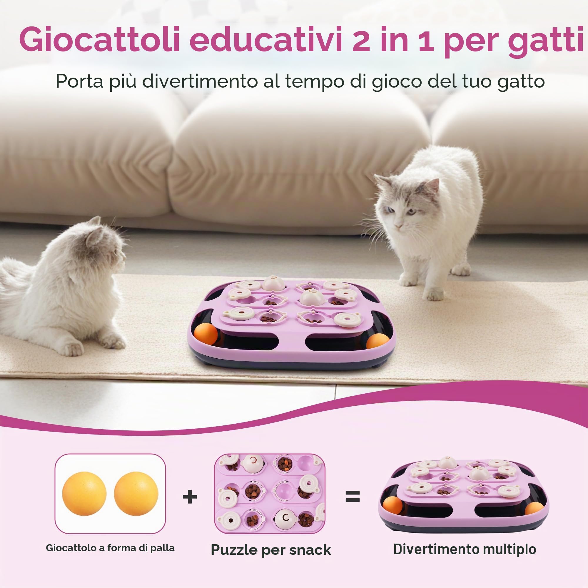 LACCEN Giochi Interattivi per Gatti, 2 in 1 Gioco per Gatto con Palla Traccia, Divertenti Giocattolo Rompicapi per Gatto, Dispenser di Crocchette per Gatti in Casa da Soli