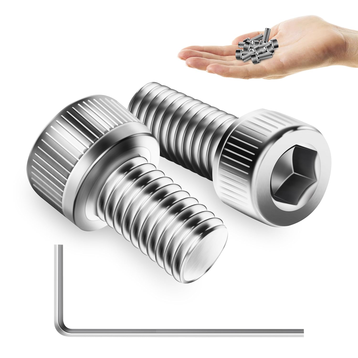 Mywish (25Sets) M6 Bolts, M6 x 12mm Socket Head Cap Screws Bolts, 304 Stainless Steel Allen Socket Hex Drive Screws, Bright Finish Screw Kit with Nuts and Washers & Hex Spanner