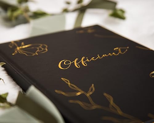 Vista 39 de MUUJEE Wedding Officiant Book - Black Gold Embossed Hardcover Journal Notebook Pastor Sermon Notes Officiant Gift - Wedding Gift Ideas (Design 1)