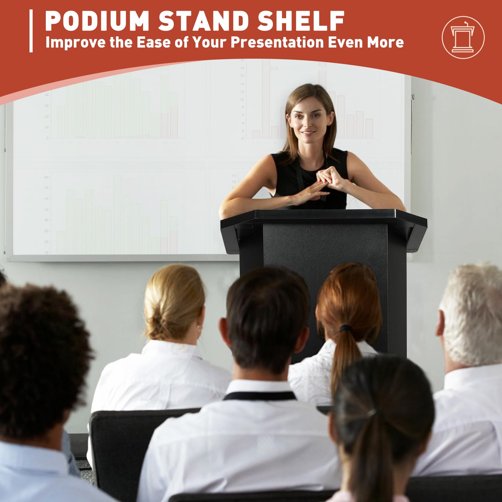 Afitdon Podium en bois, Grand podium en bois, Pupitre de conférencier haut en bois massif premium avec compartiment de rangement à double couche, Pupitre de conférencier pour église, conférence, école
