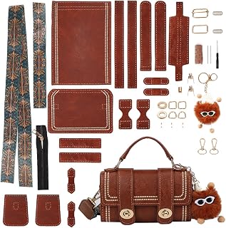 WADORN PU Leather Crossbody Bag Making Kit, DIY Knitting Crochet Shoulder Bag Making Materials PU Leather Handbags Sewing Kit for DIY Handmade Purse Making Accessories, 7.4x3.9x2.7 Inch (Brown)