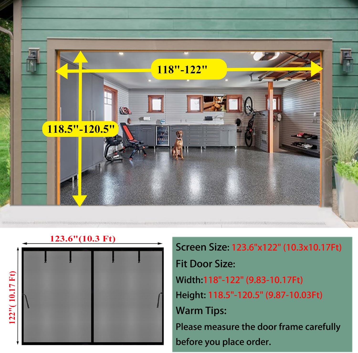 Magnetic Garage Door Screen 10x10ft for 1 Car, Heavy Duty Fiberglass Curtain, Hands Free & Kids Pets Friendly, Retractable Carport Garage Doors Patio Porch Screen Mesh (Black, for Door Size 10x10ft)