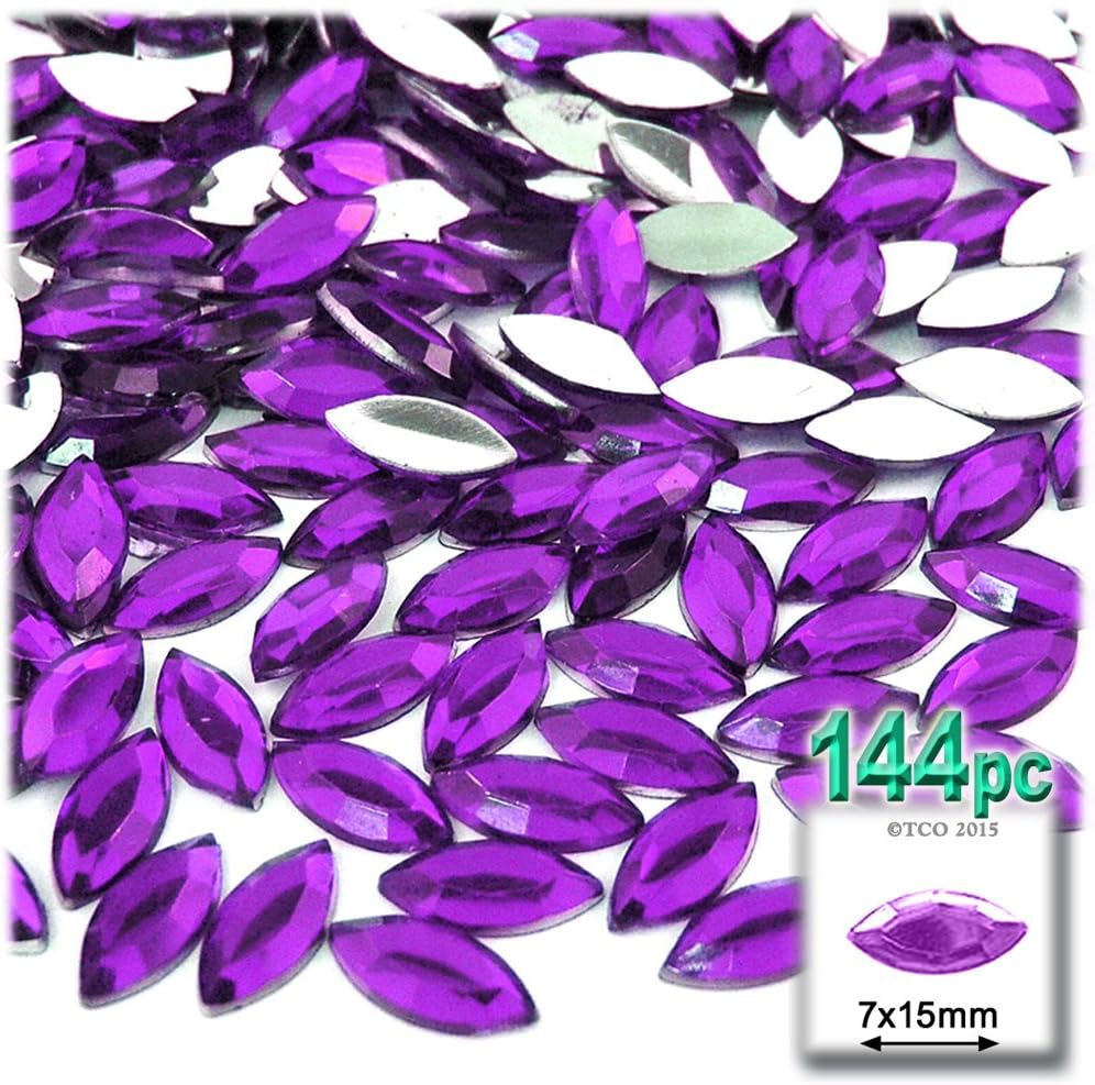 144pcpc Rhinestones Eye Shaped (Navette) 7x15mm Purple Amethyst