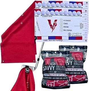 Savvy Setup Training Aid Golf Towel | for Improving Their Scores & Consistency (2-Pack, Red)