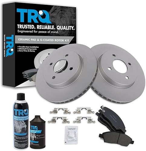 Miniatura 2 de TRQ Kit de pastillas de freno de cerámica premium delanteras y rotor recubierto con líquidos compatibles con Nissan Versa