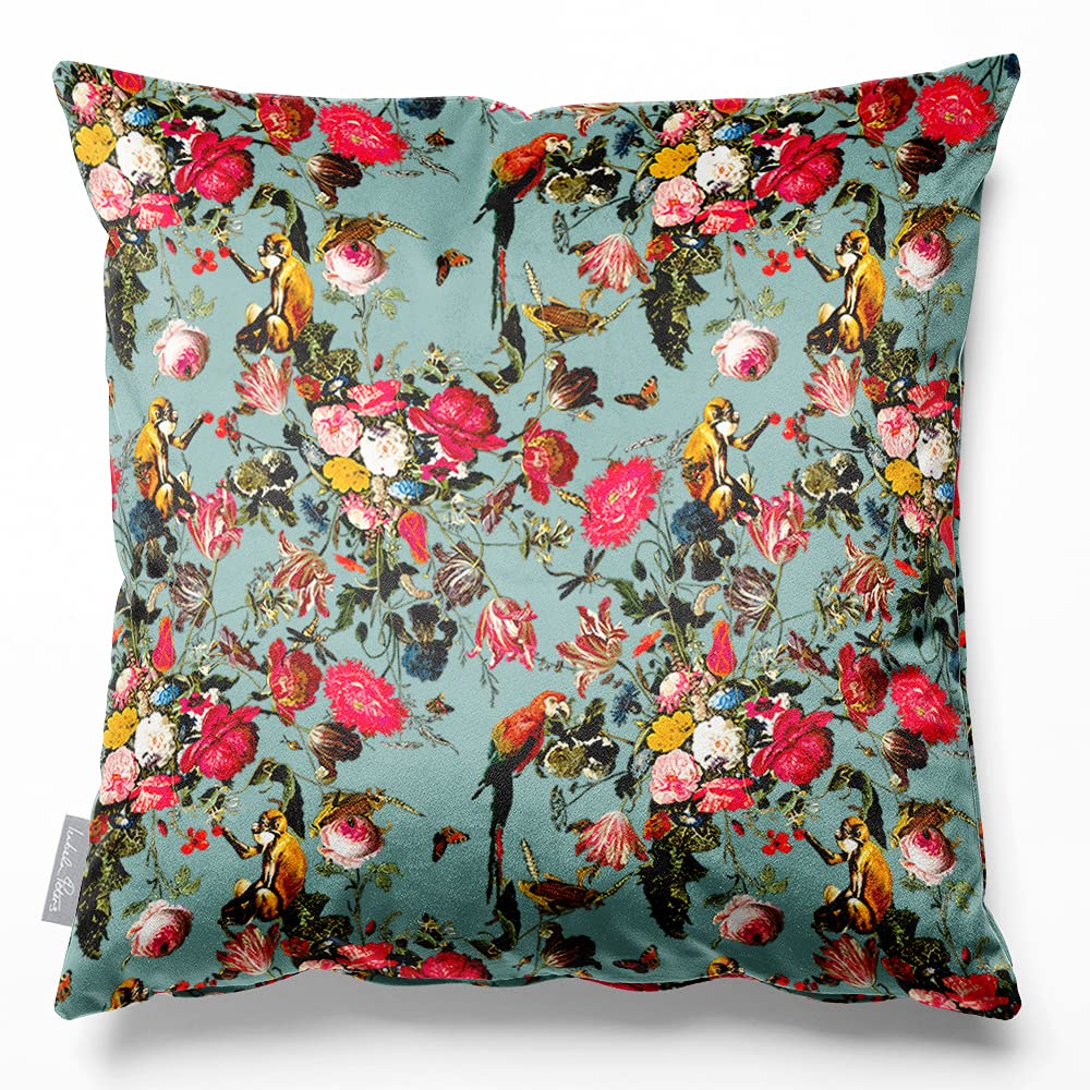 Izabela Peters Velvet Cushions - Eco-Friendly, 50 cm, Monkey Puzzle - Blue Surf, Chair & Sofa Cushions