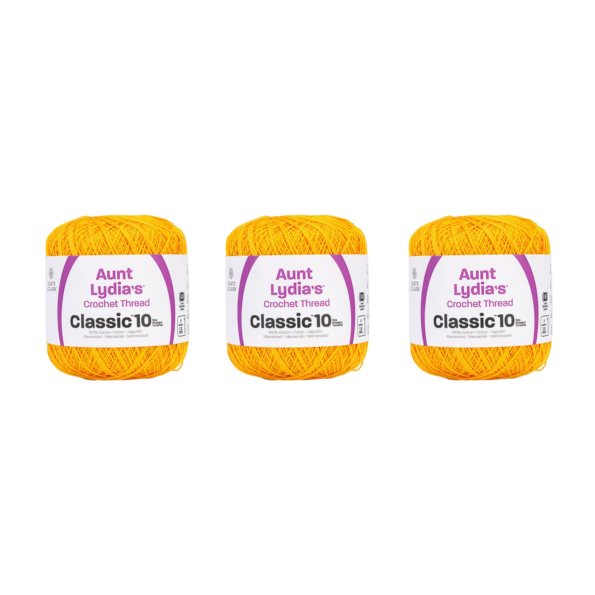 Aunt Lydia Classic Golden Rod Crochet - 3 Pack of 350y/320m - Cotton - Gauge 10 - Crochet, Orange