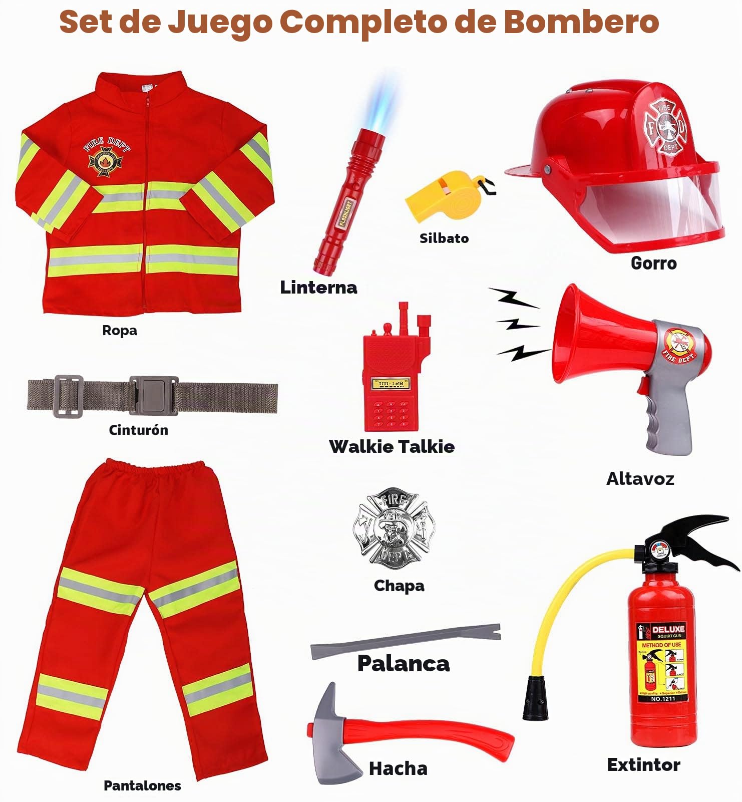 Tacobear Bombero Disfraz para Niños con Bomberos Juguete Extintor Juguete Bombero Accesorios Juegos de imitación Juego de roles para Niños Niñas Carnaval Halloween 3 4 5 6 7 8 9 Años