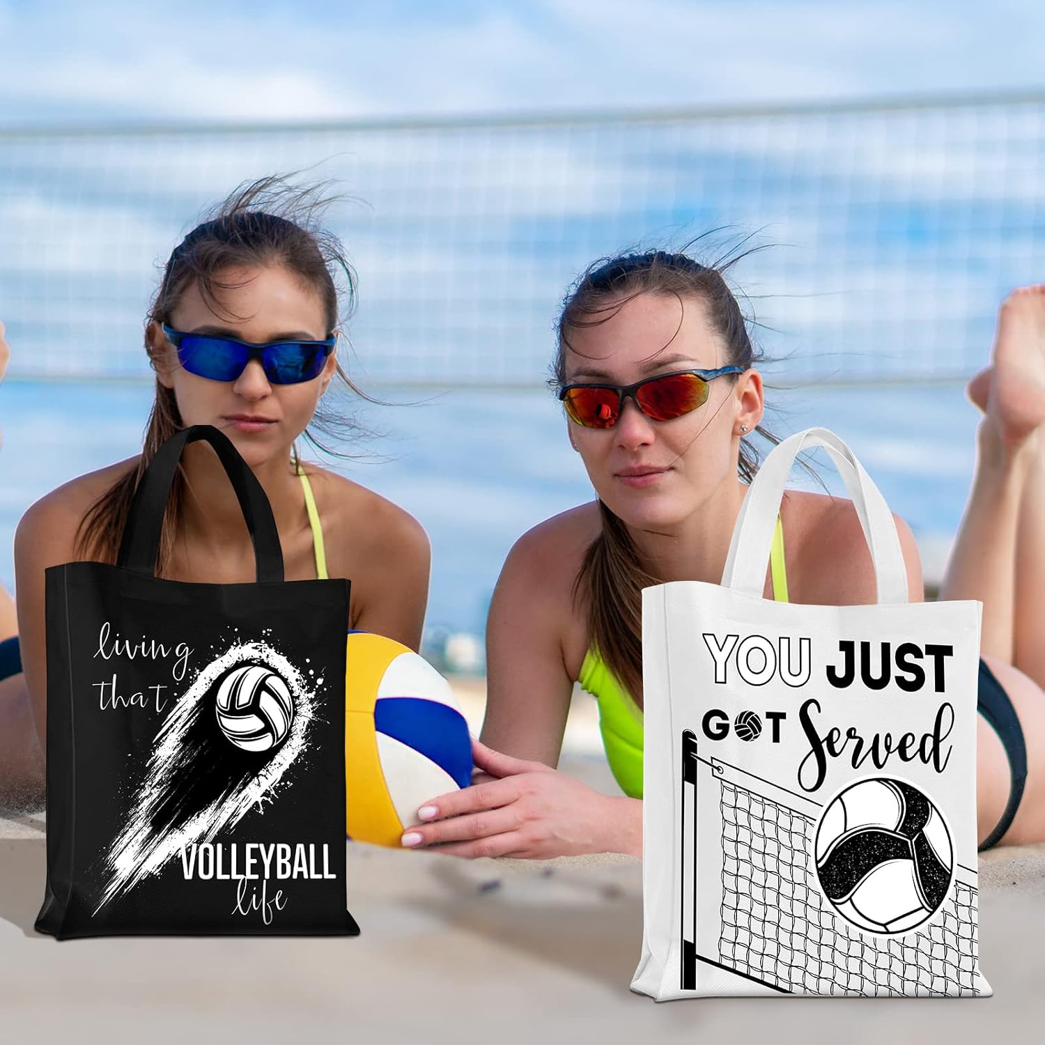 Kajaia 24 Pcs Volleyball Gift Bag Volleyball Party Treat Bags with Handles Reusable Goodie Favor Bag Non Woven Party Favor Birthday Supplies - Image 2