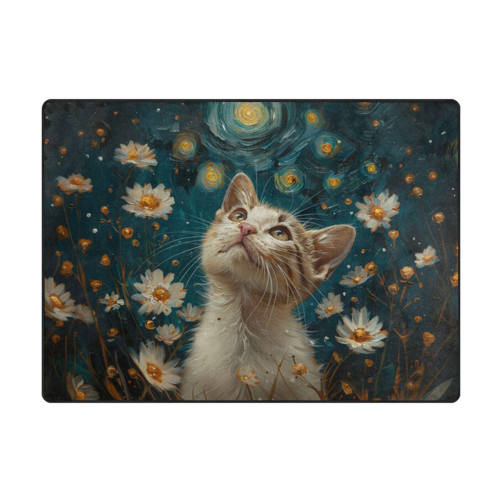 Tapis motif galaxie et fleur contemporain grand format 203x147