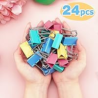 Vista 6 de ZZTX Clips para carpetas de papel, tamaño mediano, colores surtidos, 1.3 pulgadas, 24 piezas