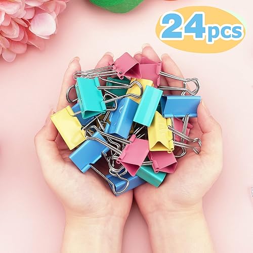 Miniatura 6 de ZZTX Clips para carpetas de papel, tamaño mediano, colores surtidos, 1.3 pulgadas, 24 piezas
