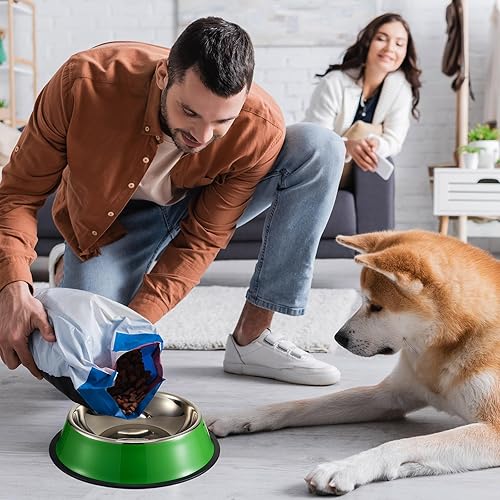 Miniatura 5 de Roshtia 6 cuencos de acero inoxidable de 30 onzas para perros con base de silicona antideslizante, apilable, cuenco para agua y comida, platos para