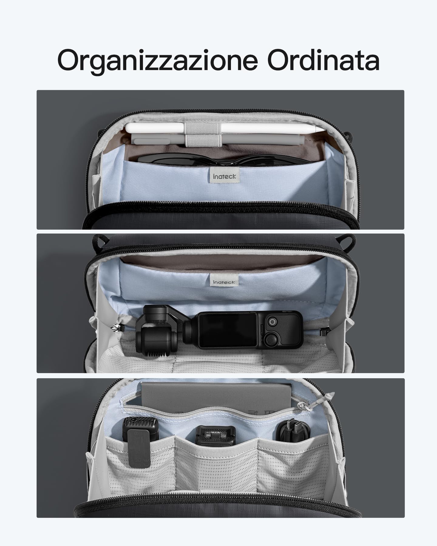 Inateck Organizer Elettronico Portatile, Borsa da Viaggio Resistente agli Spruzzi per Cavi, Power Bank, Hub, Cuffie, Nero