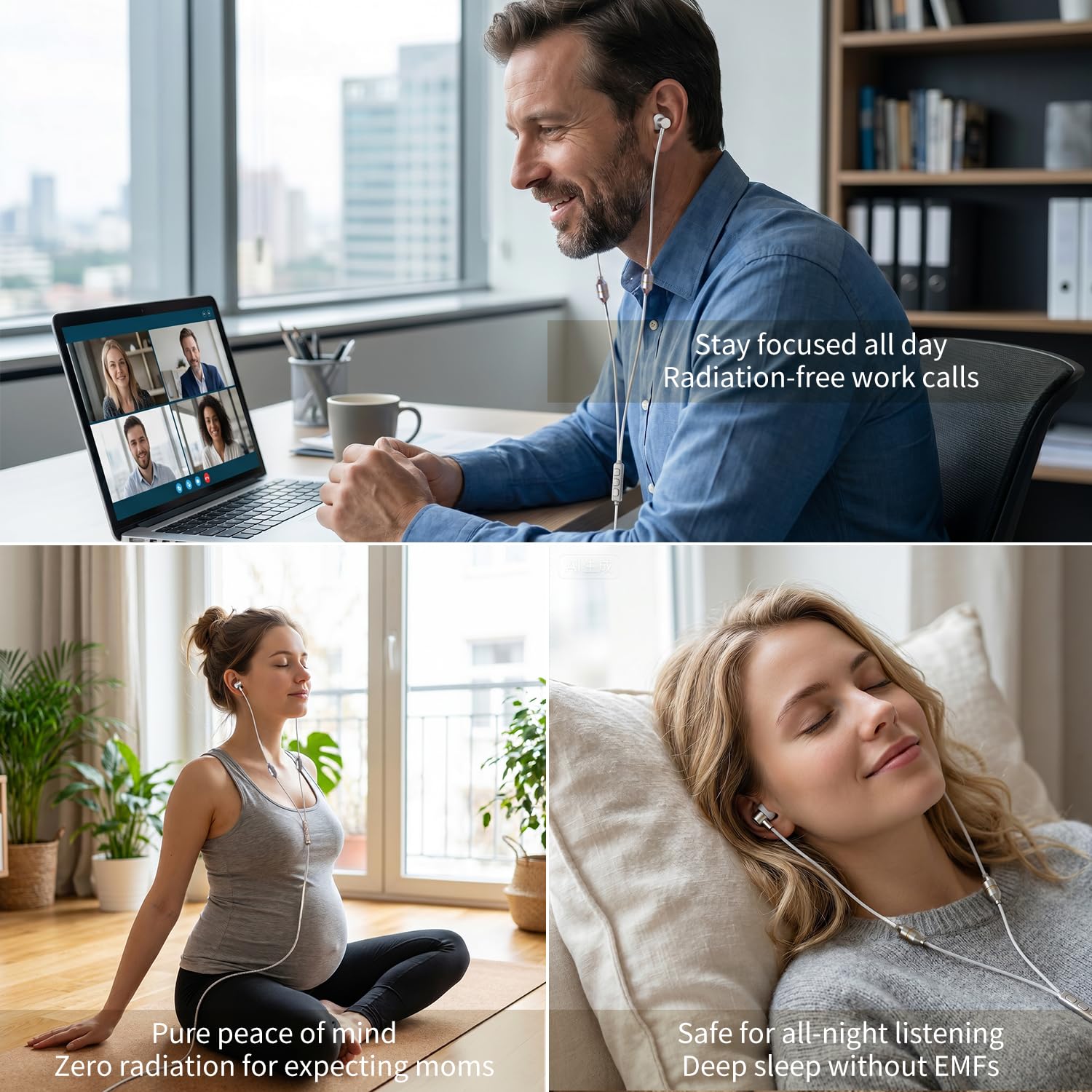 Air Tube, cuffie da 3,5 mm – Auricolari cablati anti radiazioni senza EMF con riduzione del rumore microfono e controllo del volume – Zero EMF auricolari per gravidanza, chiamate lunghe – Comfort