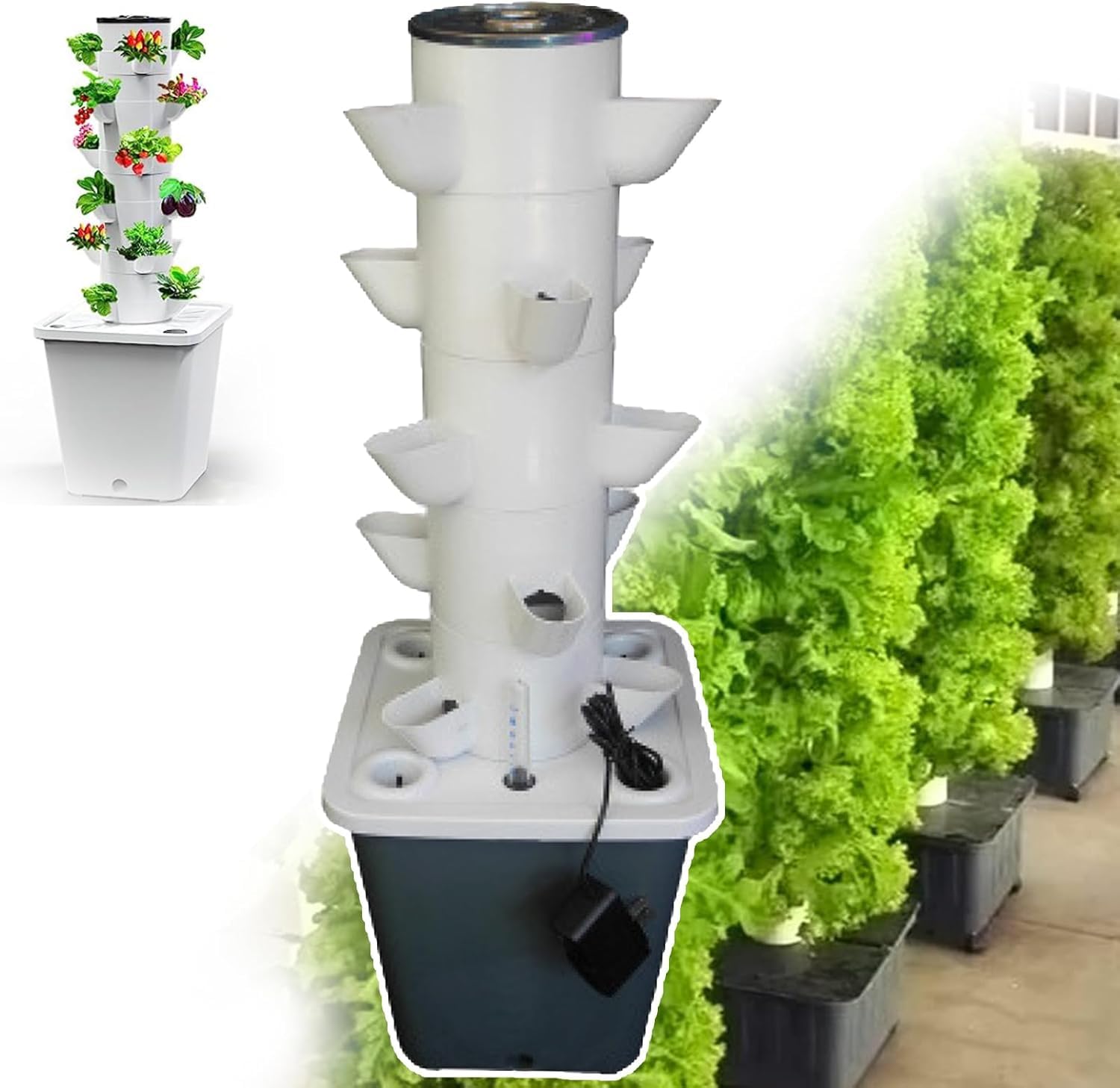Torre idroponica da 30 baccelli, sistema di coltivazione idroponica da giardino per erbe, frutta e verdura, kit di coltivazione aeroponica con pompa idratante, vasi a rete, timer per erbe, frutta