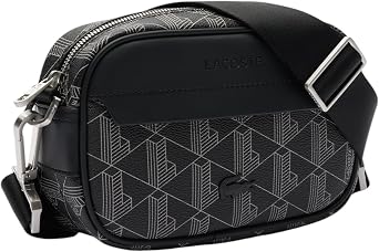 Lacoste Men's The Blend Small Monogram Canvas Crossbody Bag, Black, One Size