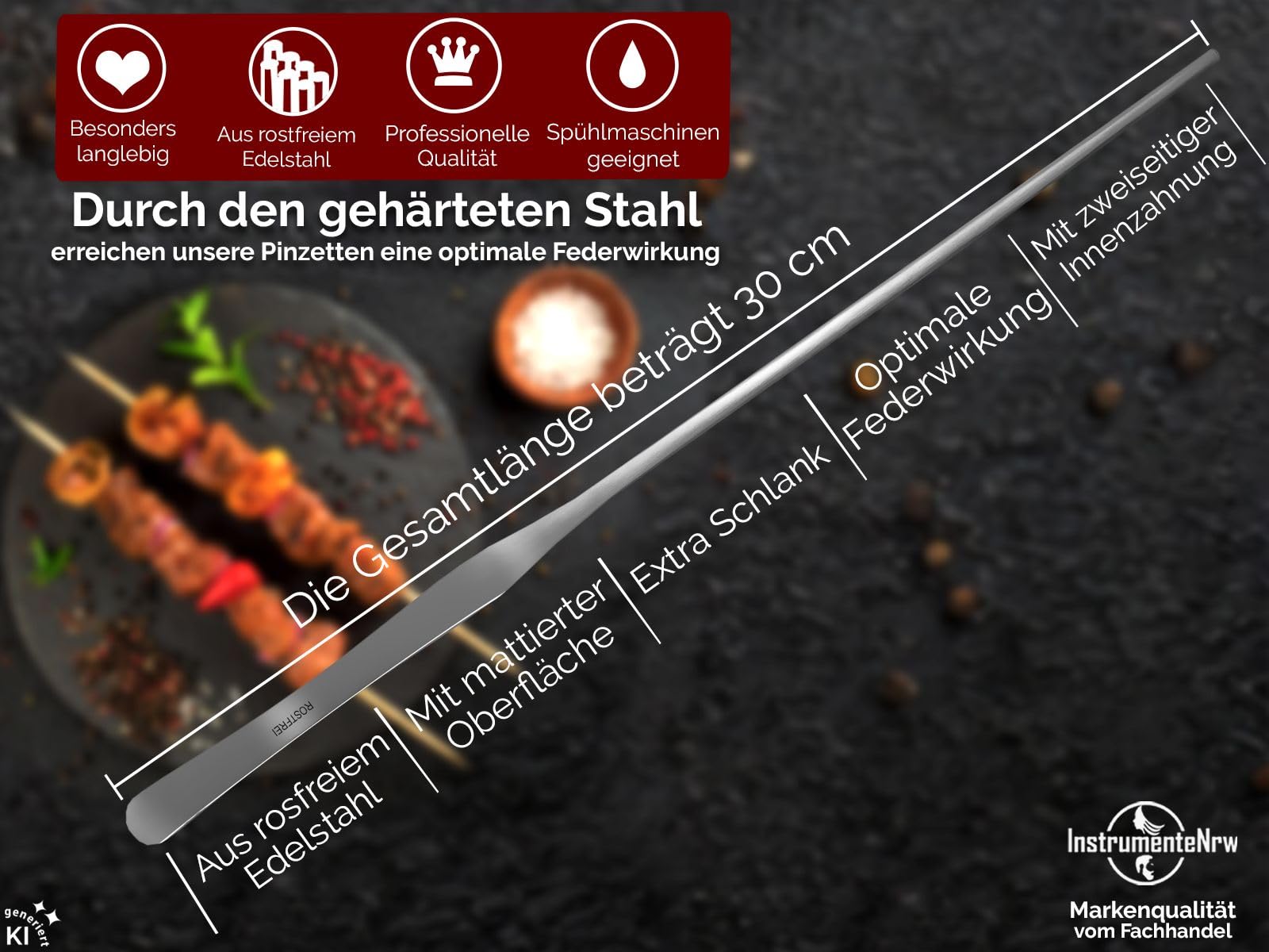 Küchenzangen 5er Set Grillpinzette Kochpinzette Bratzange Küchenwerkzeuge | Gerade Grillzangen mit präzisen Spitzen und Innenverzahnung in verschiedenen Längen mit Etui