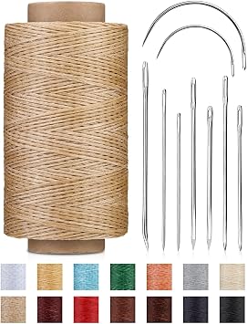 218 Yards Upholstery Thread Heavy Duty Waxed Leather Thread Sewing Kit | Leather Sewing Waxed Thread with Heavy Duty Needles, Thread for Hand Sewing Leathercraft Repair Leather Shoes Bags Sofa