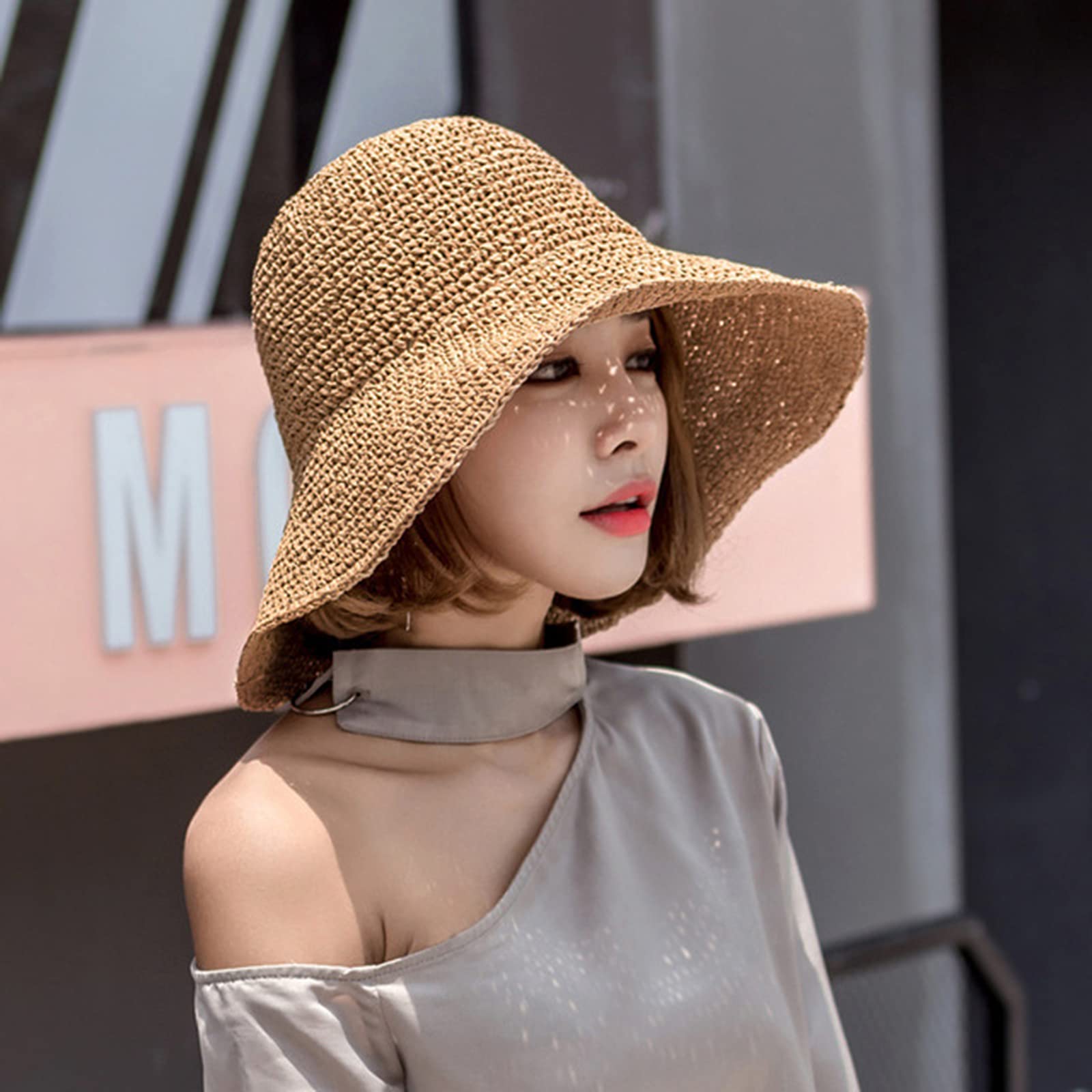 Womens Sun Straw Hat Wide Brim Summer Hat Foldable Roll up Floppy Beach Hats for Women Girl UPF 50+, Ws055, Large-X-Large 2
