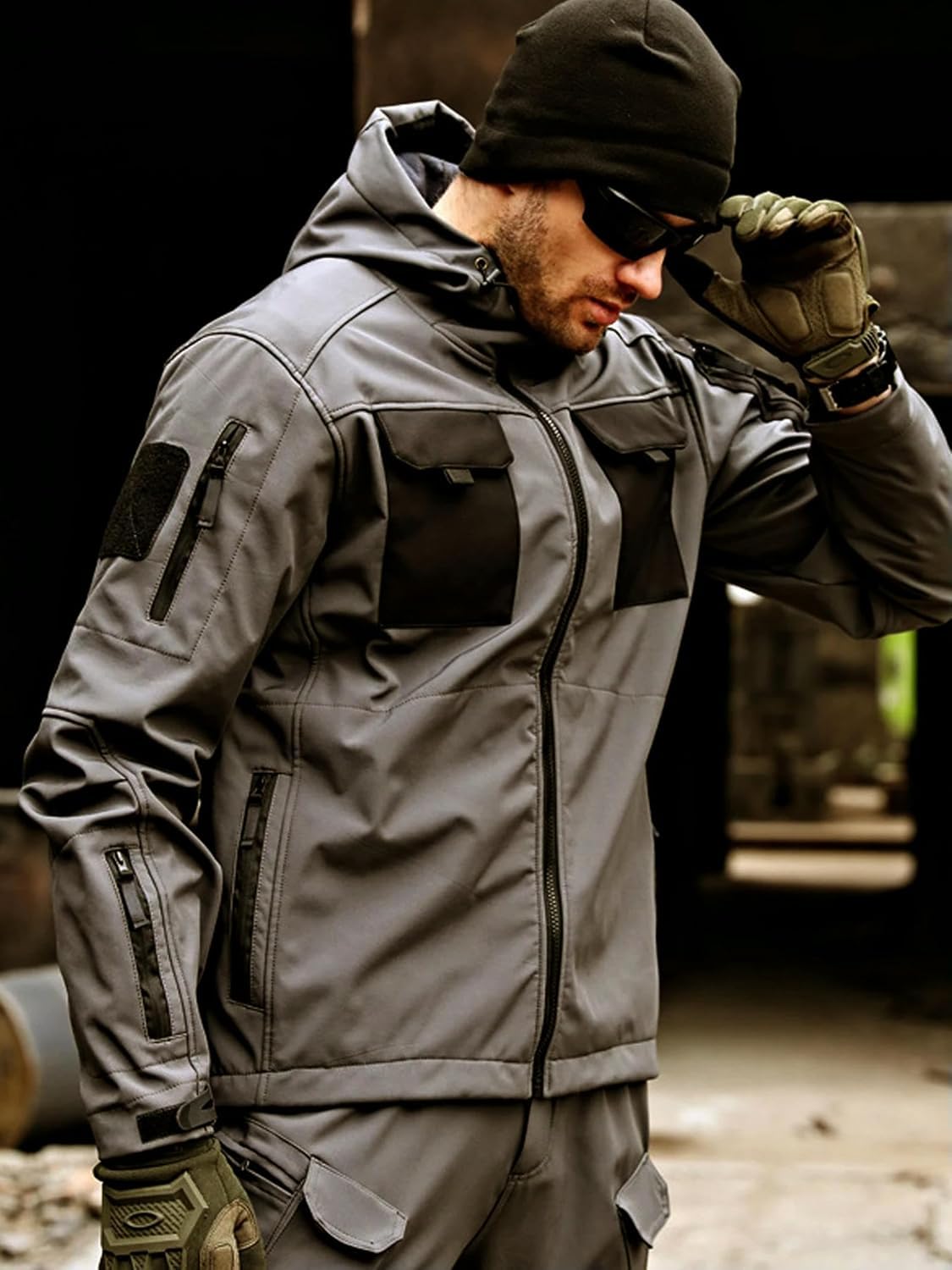 Chaquetas tácticas para hombres, estilo militar, exterior, impermeable, capucha, cortavientos, ropa de trabajo, Soft Shell, Negro, medium