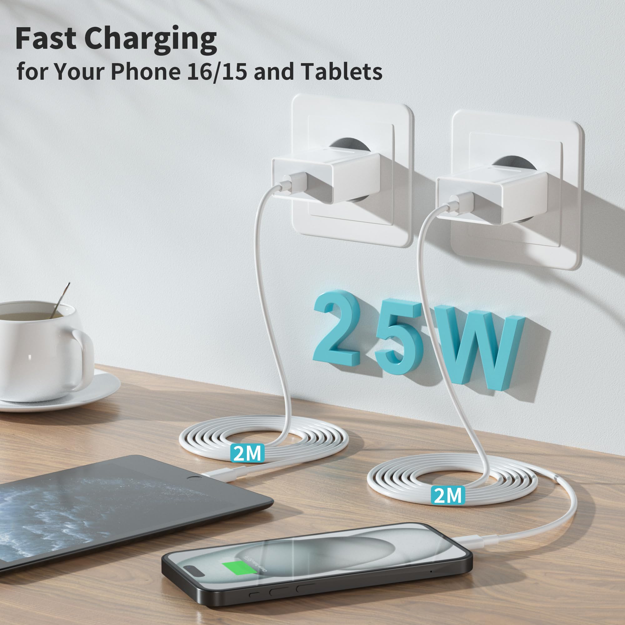 Caricatore USB C Rapido - 25W USBC Caricabatterie Replacement for iPhone 16/16 Pro/16 Pro Max/16 Plus/15,USB C Charger con 2M Cavo Adattatore Spinotto Presa Spina Carica Ricarica Alimentatore Duaermen