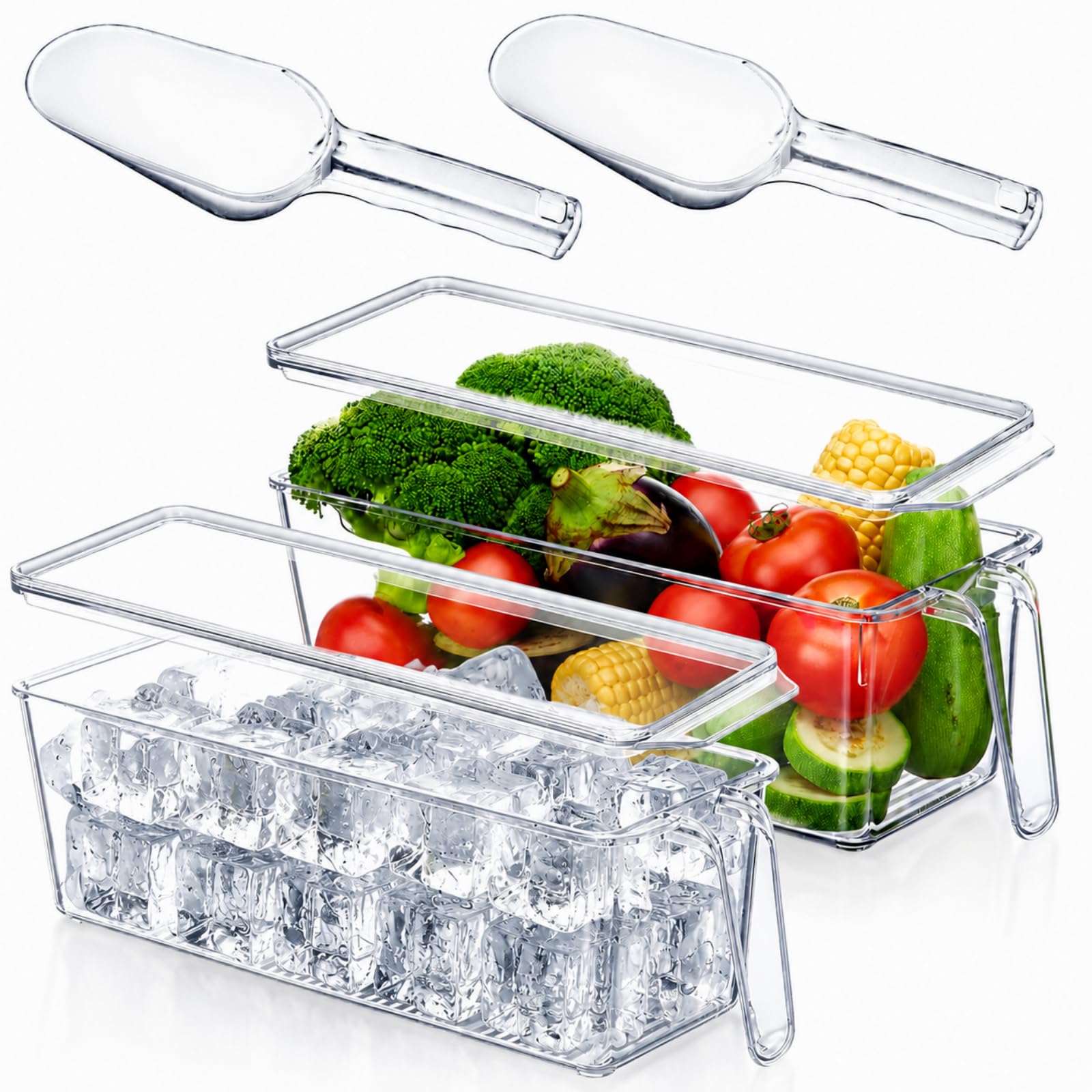 2 Sets Ice Storage Bin for Freezer,12.4 x 3.94 x 3.94 Inches