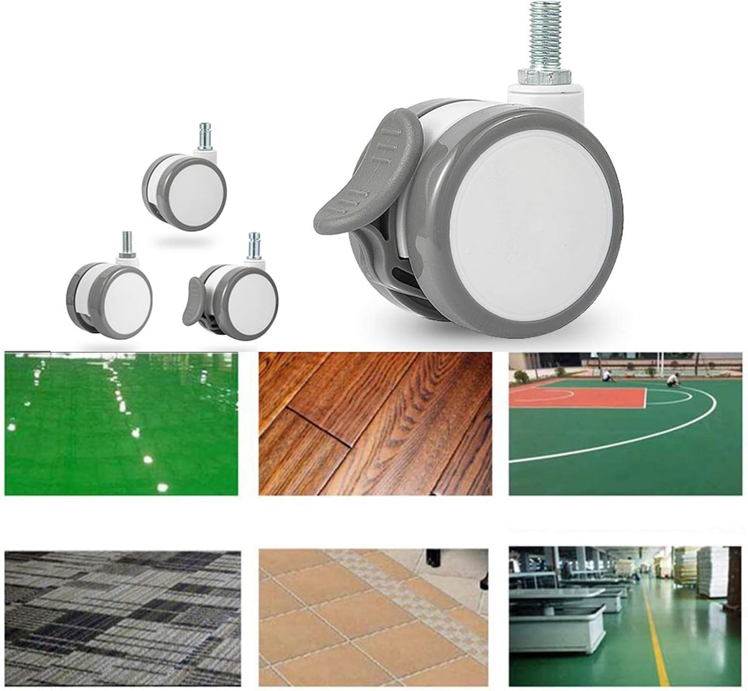 X5 Furniture Casters,Rotating Casters with Brakes,Office Chair Wheels,Replacement Casters,Polyurethane, Screw M10, Circlip M11,Circlip Rod,Spin