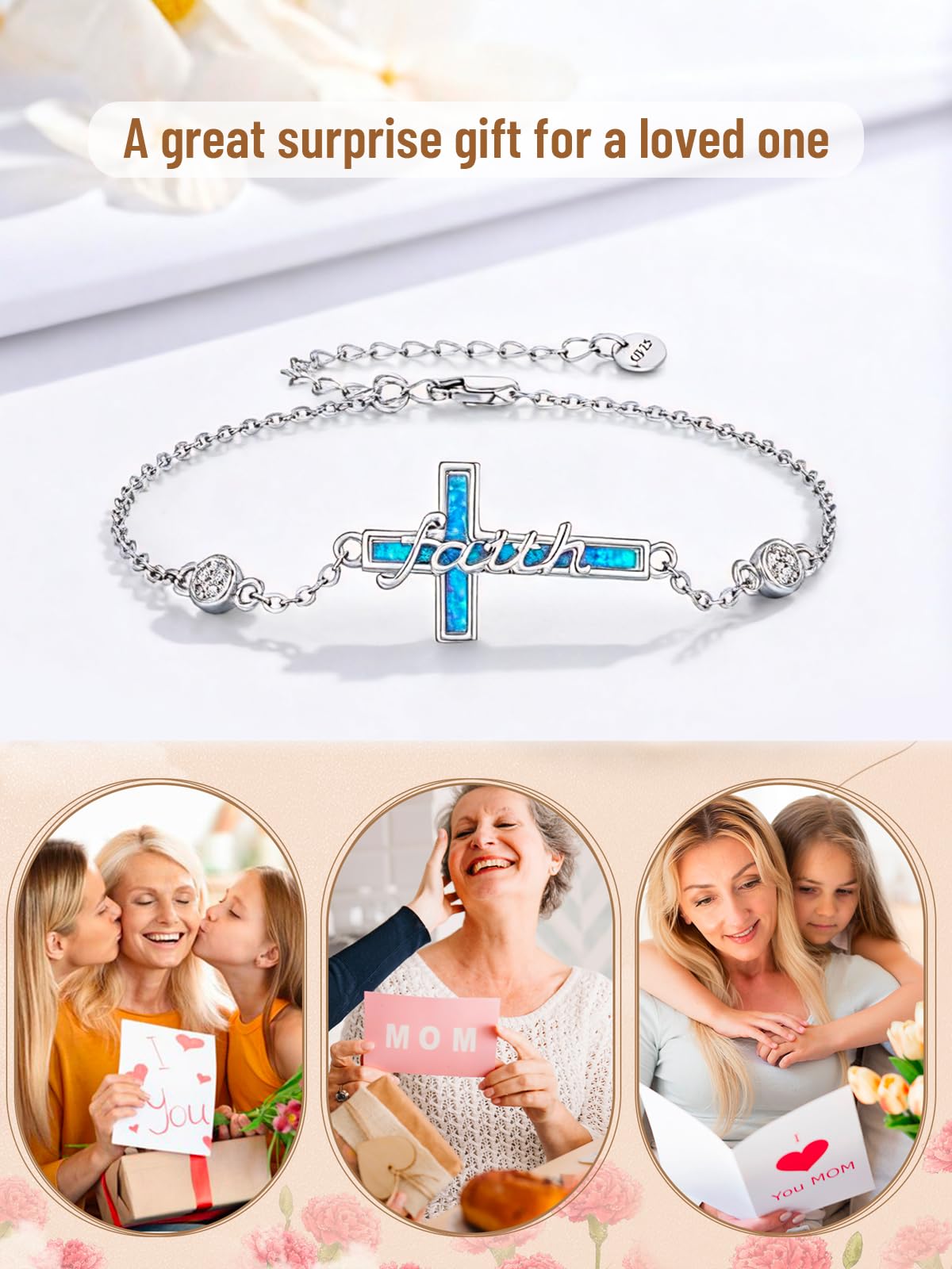 Bracciale con opale blu e croce da donna, in argento sterling 925, gioiello religioso, idea regalo