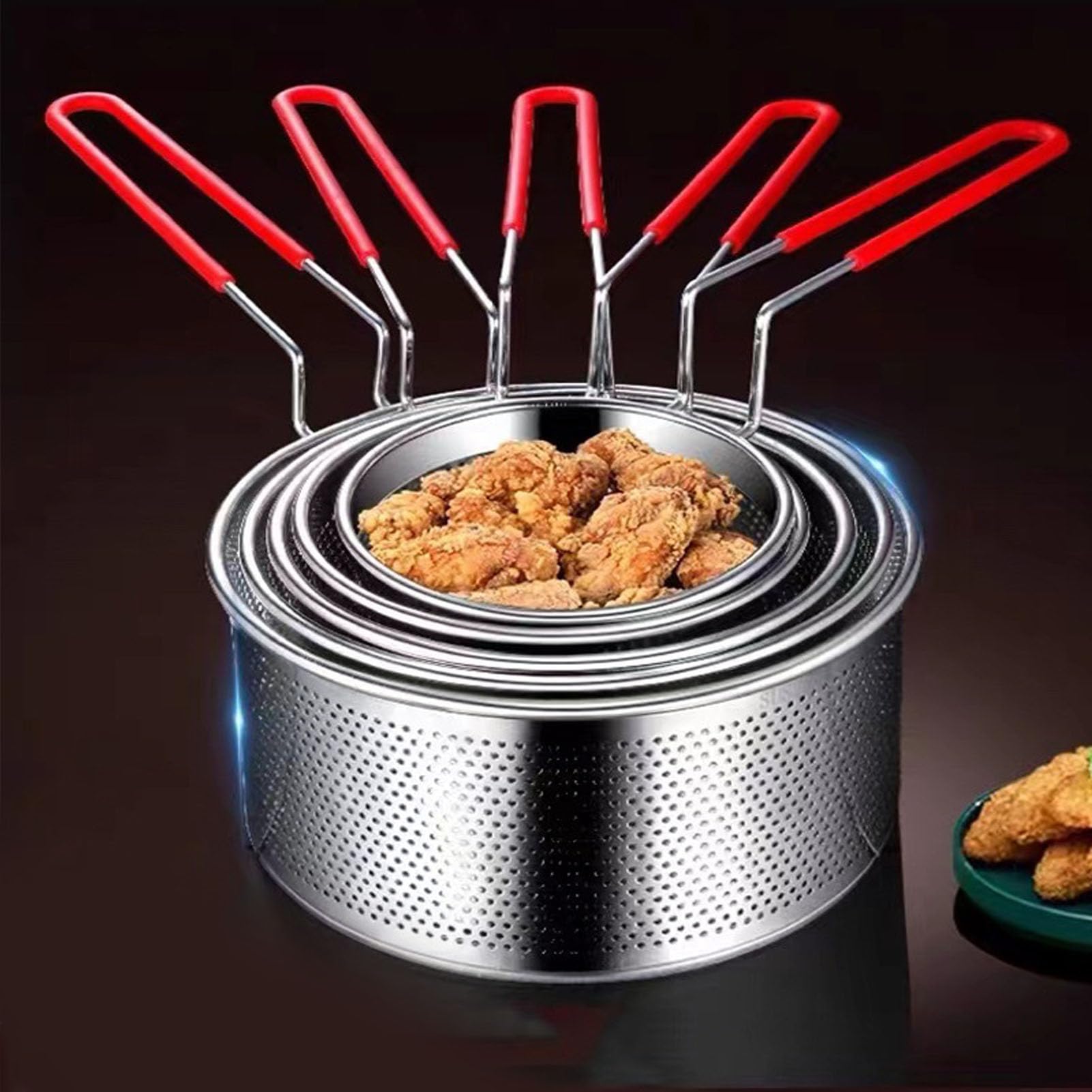 Deep Fryer Basket, Deep Fryer Basket Round 304 Stainless Steel Fry Baskets With Handle for French Chips Chicken Pasta(Big)