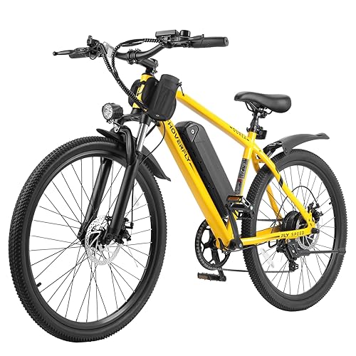 HOVERFLY OUREA 26" Electric Bike for Adults, 750W Peak Motor Mountain Ebike, 20MPH Up to 40 Miles, UL2849 Certified, 7-Speed, Removable Battery, Shock Absorber, Fat Tire Commuter E-Bike - YELLOW